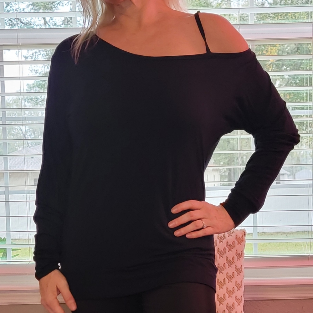 Women's Sexy Yoga Atletic Off the Shoulder Long Sleeve Shirt M
